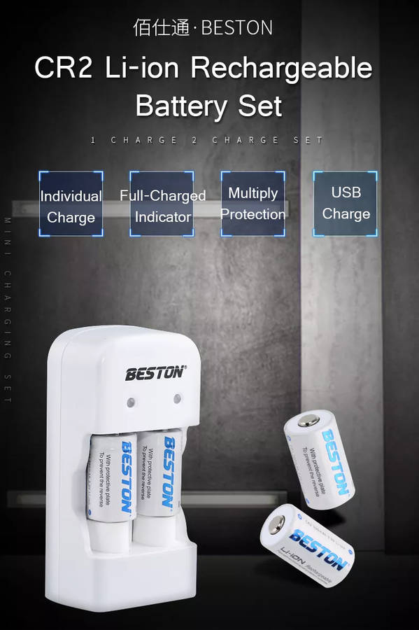 BESTON CR2 Rechargeable LiFePO4 Battery | 15270 | 3V | 300mAh | 2 Pack