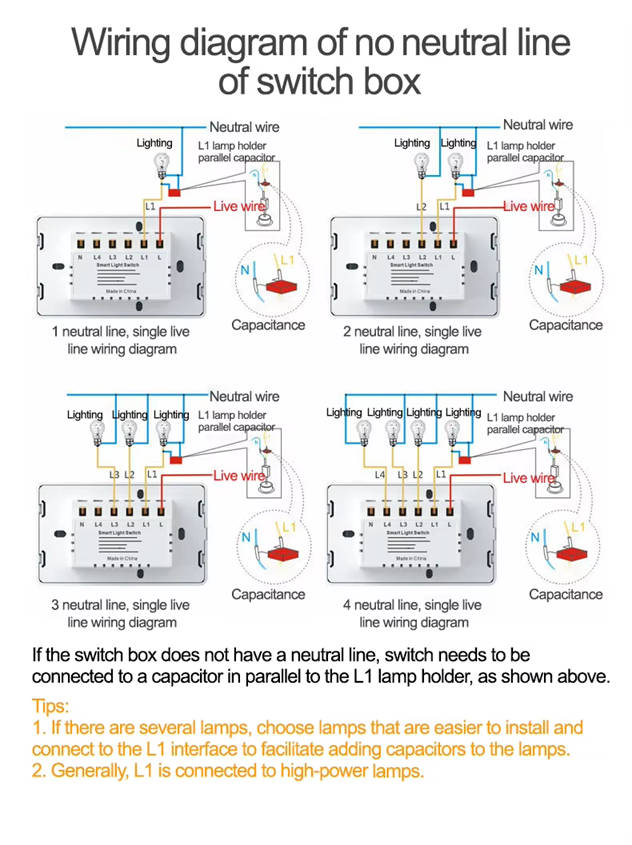 Smart Life Tuya WIFI 3CH LED Light Button Switch | Live & Neutral / Live & No Neutral Wire | Black