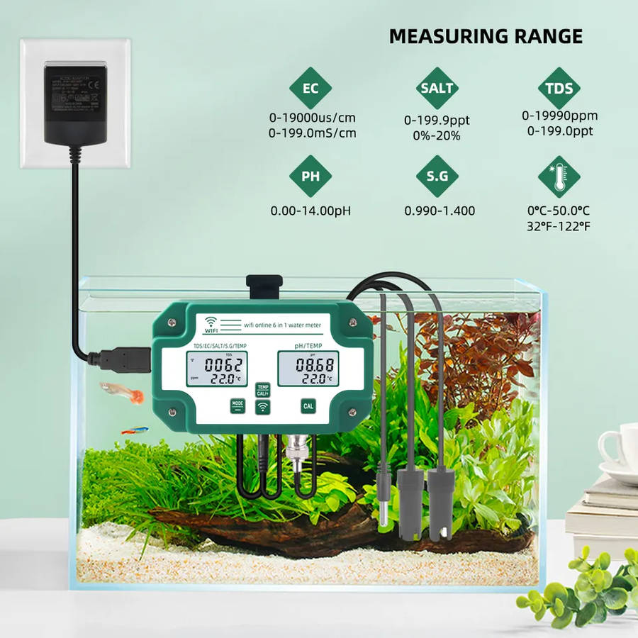 Smart Life Tuya WIFI Water Quality Detector 6 in 1 TDS/EC/PH/Salinity/S.G/Temperature Tester