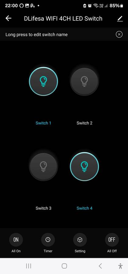 Smart Life Tuya WIFI 4CH LED Light Switch | Live & Neutral / Live & No Neutral Wire | Black