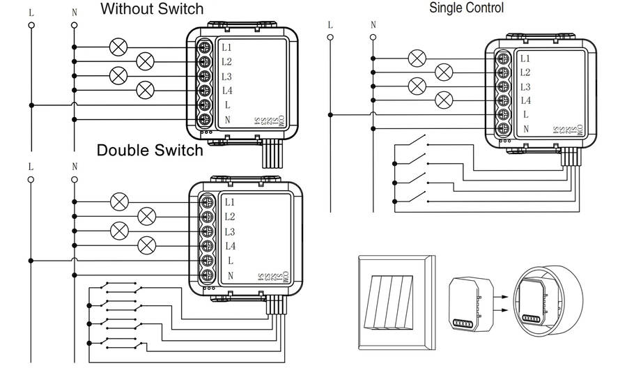 Smart Life Tuya Zigbee 4CH 150W LED Light / 2.5A 550W Appliance Neutral Mini Switch