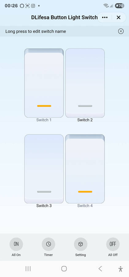 Smart Life Tuya WIFI 4CH LED Light Button Switch | Live & Neutral / Live & No Neutral Wire | Black