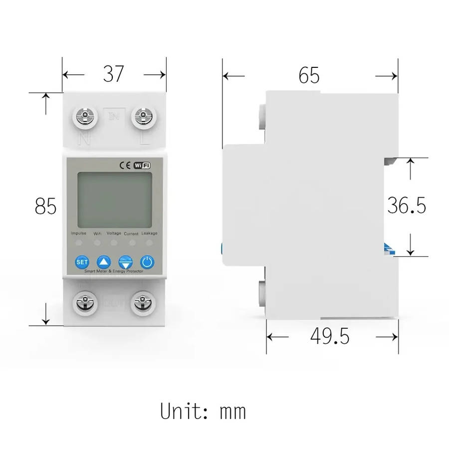 Smart Life Tuya WIFI 63A 240V Switch with Power Consumption Energy Monitoring Prepaid Meter