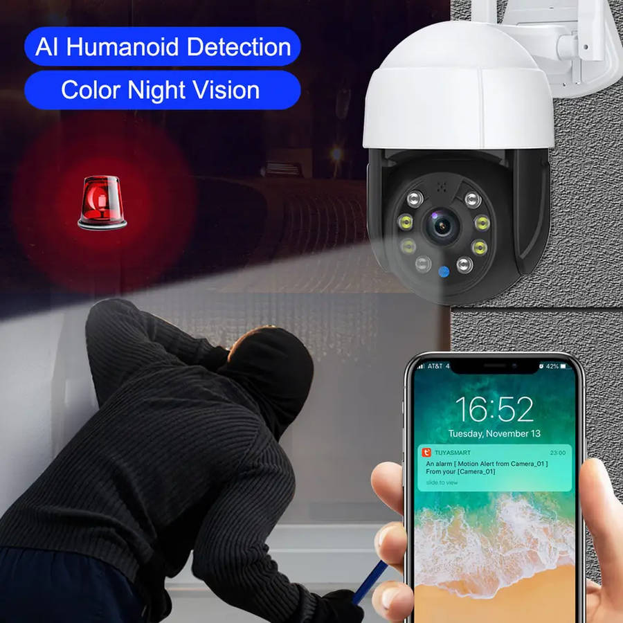 Smart Life Tuya WIFI Waterproof Outdoor 5MP HD PTZ CCTV Camera w/ 2 way audio