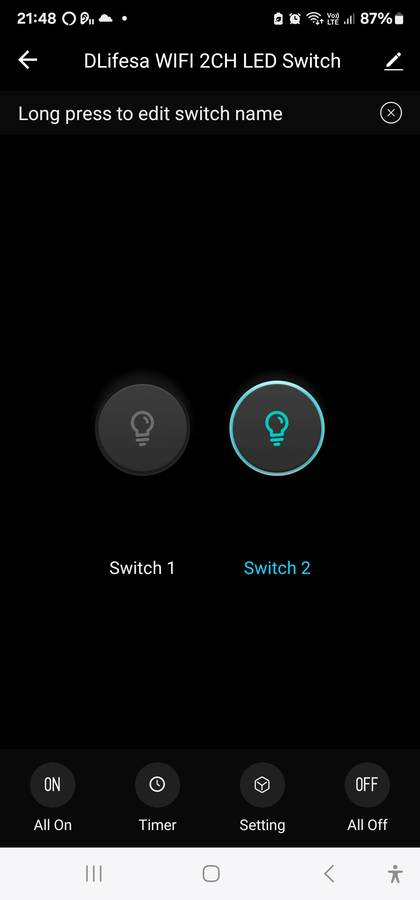 Smart Life Tuya WIFI 2CH LED Light Switch | Live & Neutral / Live & No Neutral Wire | Black