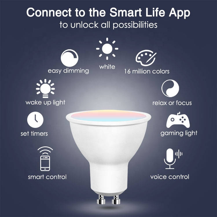 Smart Life Tuya WIFI 5W GU10 RGB CCT LED Downlight Light Bulb | 2700K to 6500K | RGB