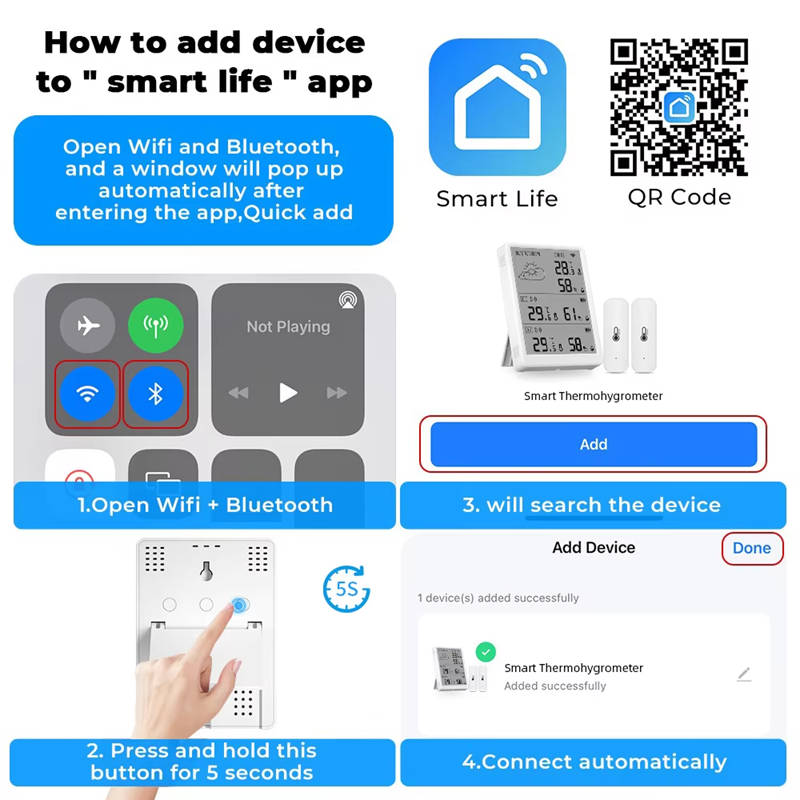 Smart Life Tuya WIFI Temperature Humidity Sensor w/ LCD Display Weather Time Date