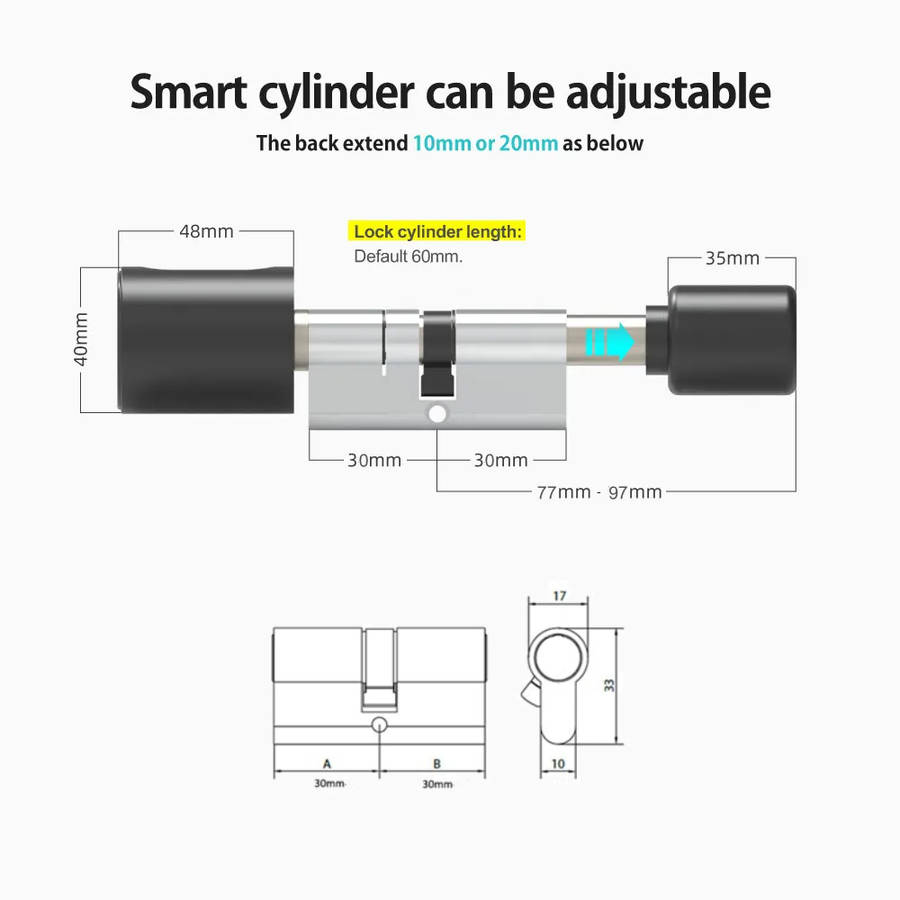 Smart Life Tuya Bluetooth Access Control Fingerprint Card Smart Key Cylinder Door Lock (Black)
