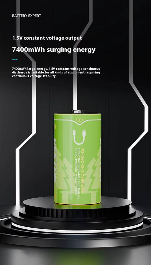 BESTON D Cell USB-C Rechargeable Lithium-ion Battery | 1.5V | 4900mAh | 2 Pack