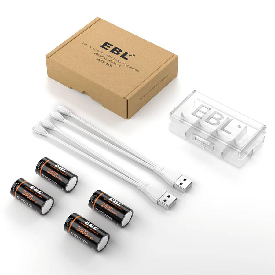 EBL CR123A Micro USB Rechargeable Lithium-ion Battery | 16340 | 3V | 800mAh | 4 Pack
