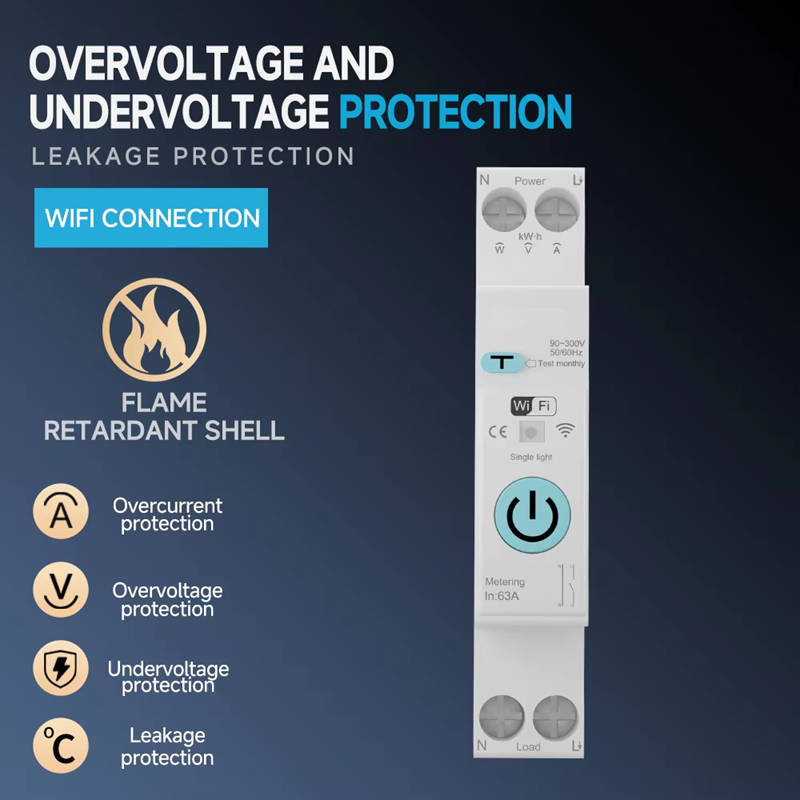 Smart Life Tuya WIFI 1P w/ Neutral & Leakage | 240V 63A 13800W 13.8KW w/ Power Monitor