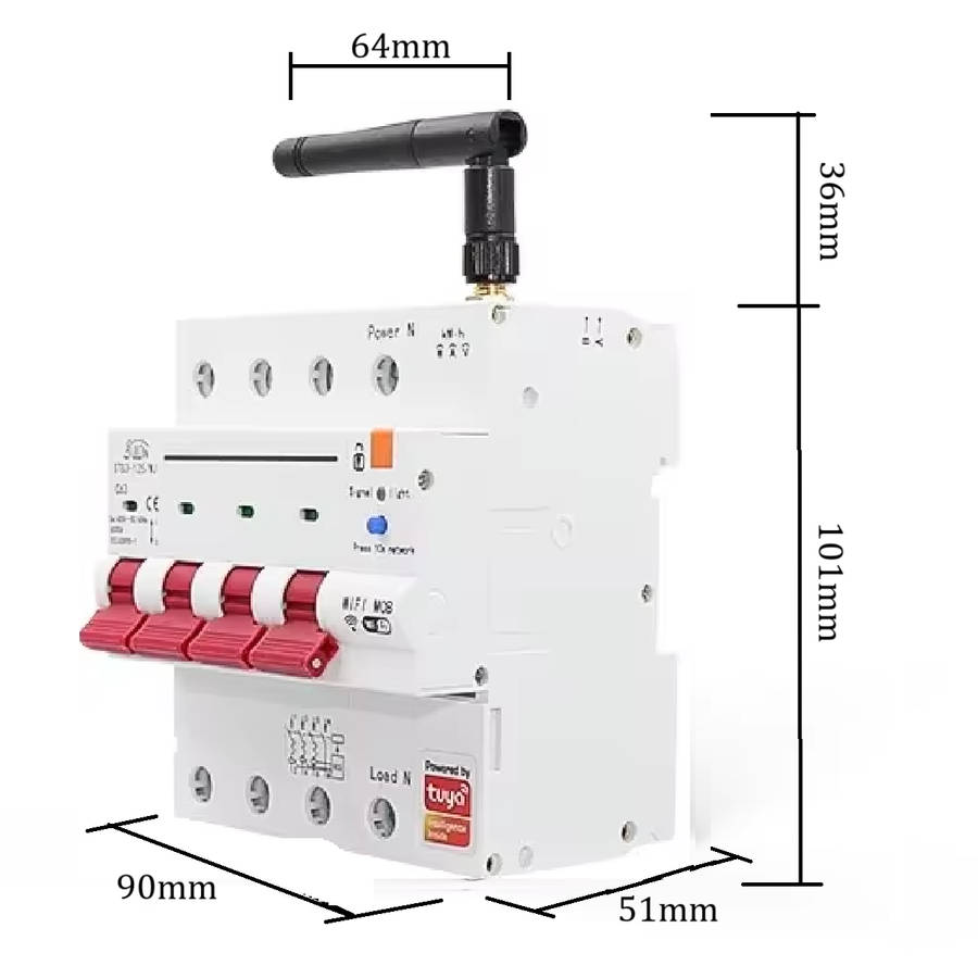 Smart Life Tuya WIFI 4P 230V 63A 13800W 13.8KW MCB Switch Circuit Breaker w/ Power Monitor
