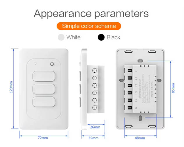 Smart Life Tuya WIFI 4CH LED Light Button Switch | Live & Neutral / Live & No Neutral Wire | Black