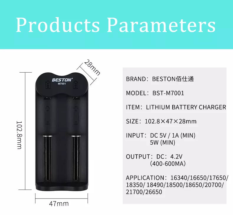 BESTON M7001 Rechargeable Lithium Battery Smart Charger for BESTON 3.7V Batteries | 2 Slot