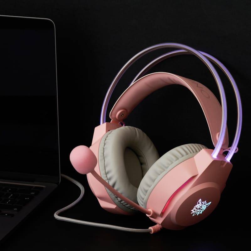 ONIKUMA X26 E-sports Gaming Headset with RGB Lighting Noise Reduction Wired Headphone - Pink