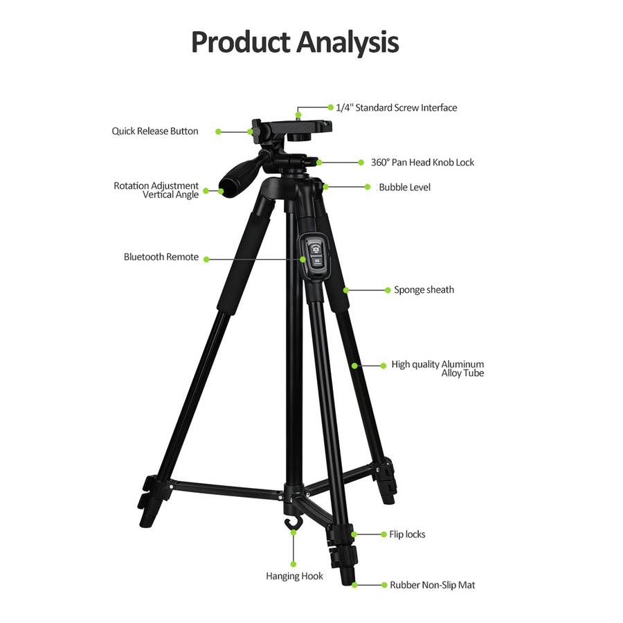 TRIPOD TRAVEL STAND FOR DSLR VIDEO CAMERA AND PHONE T-3208