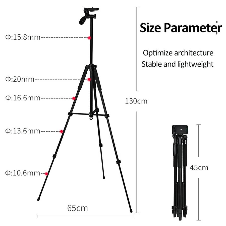 TRIPOD TRAVEL STAND FOR DSLR VIDEO CAMERA AND PHONE T-3208