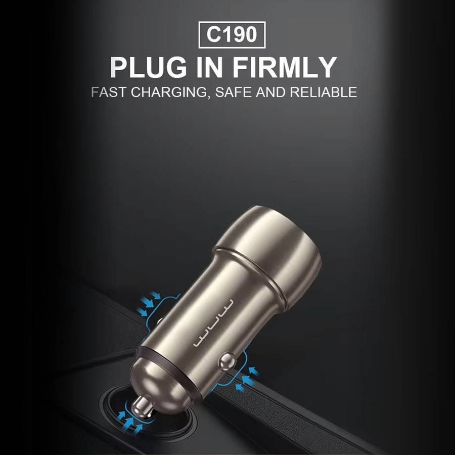 Fast Charging 40W Car Charger C190 Dual Type-C Ports METAL