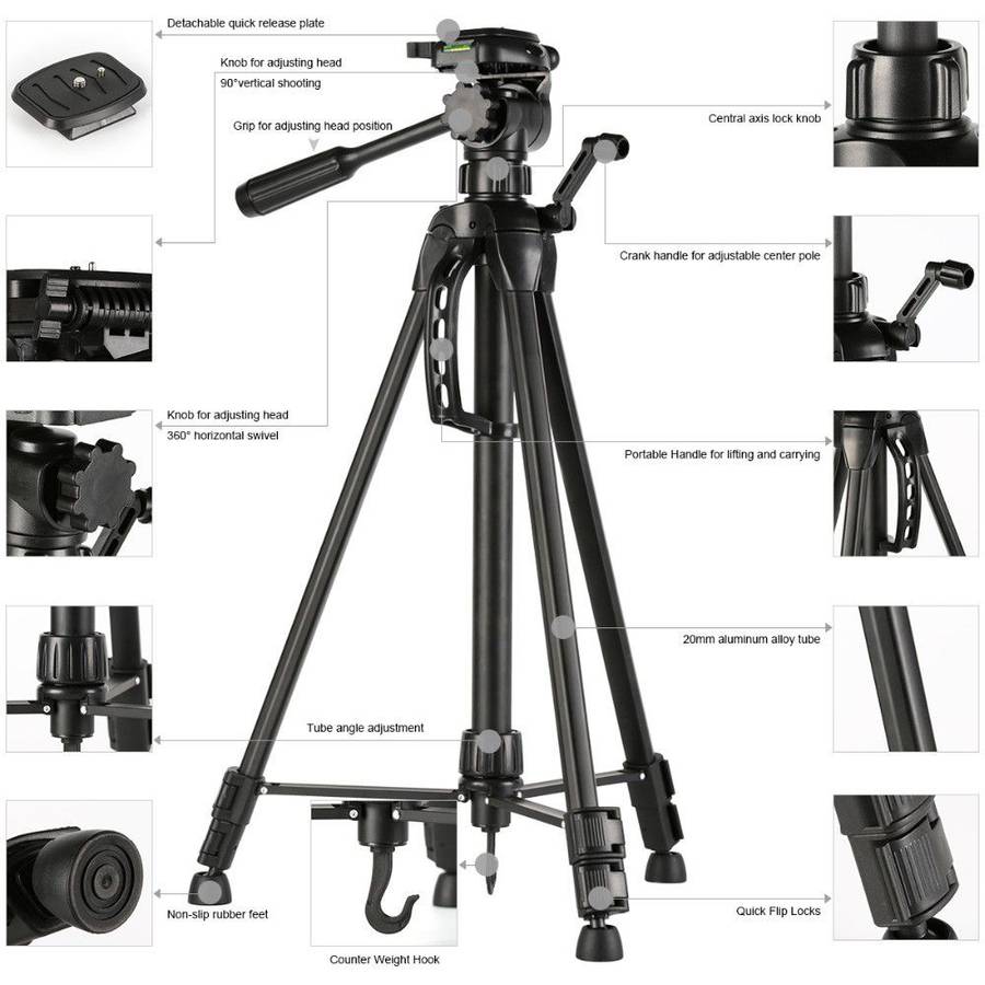 Extendable Lightweight Travel Camera Tripod Kit