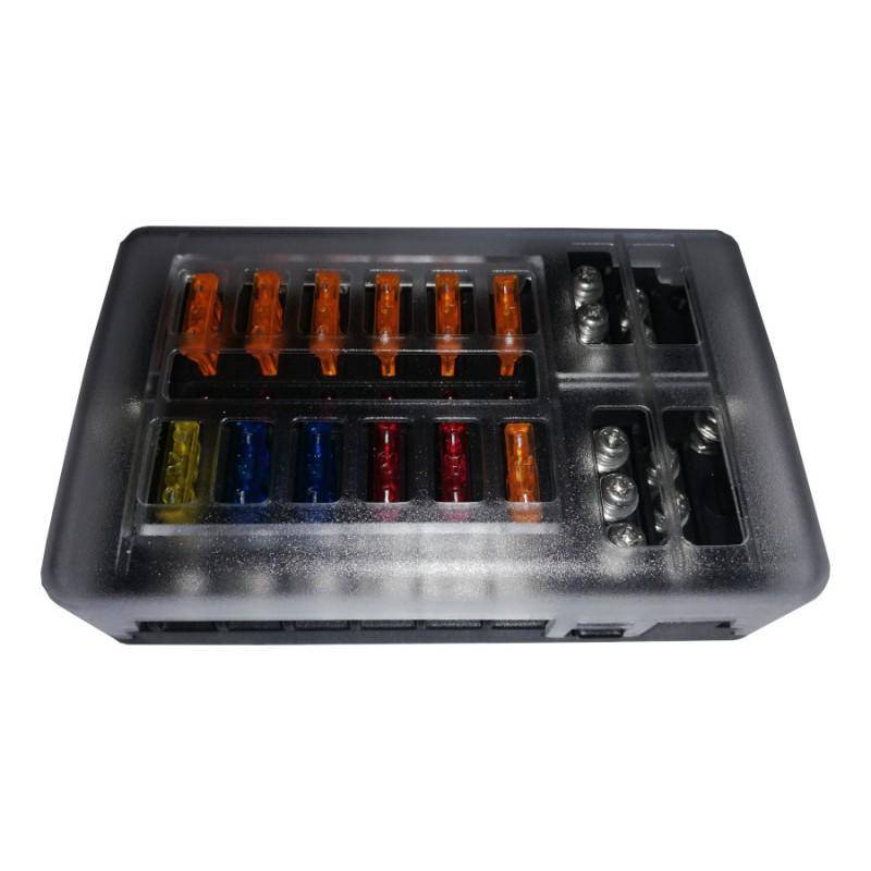 12 Way Fuse Box with Negative bus and LED indicator