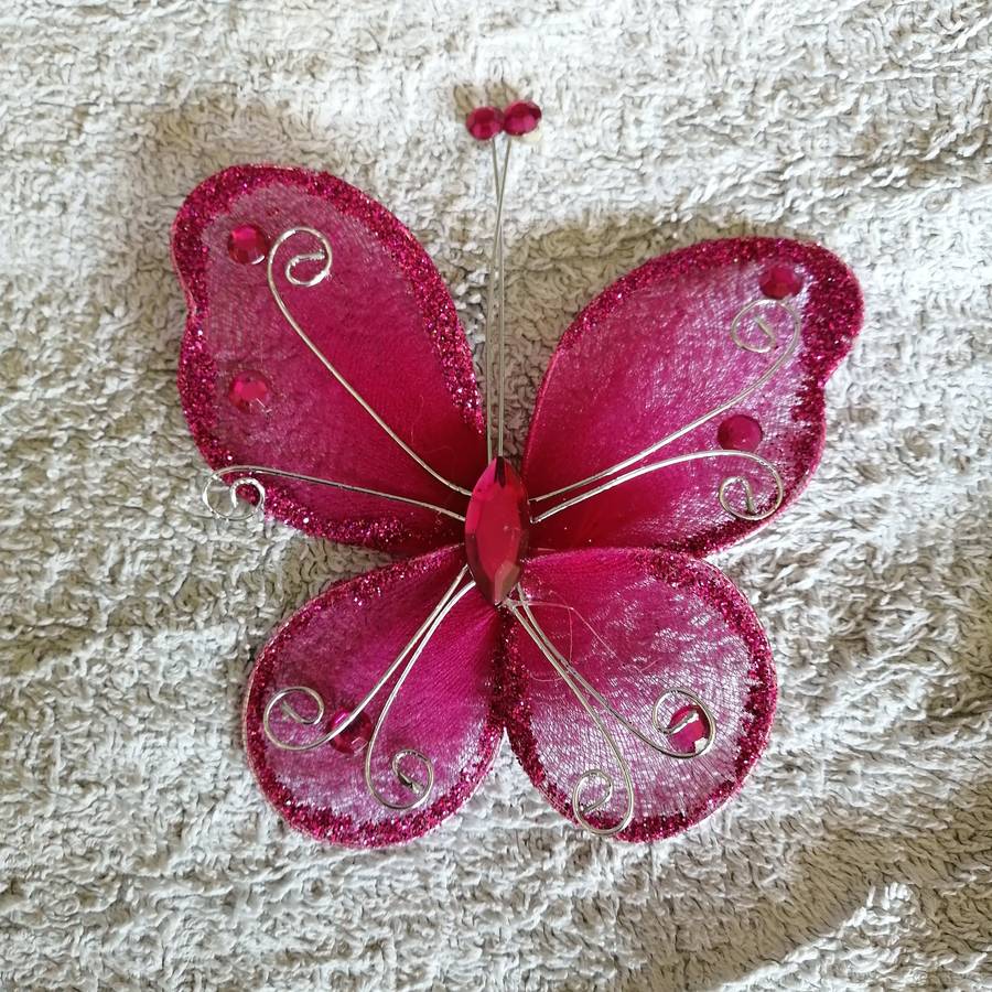 Butterfly Wire, Beads and Glitter (Fuschia Pink)