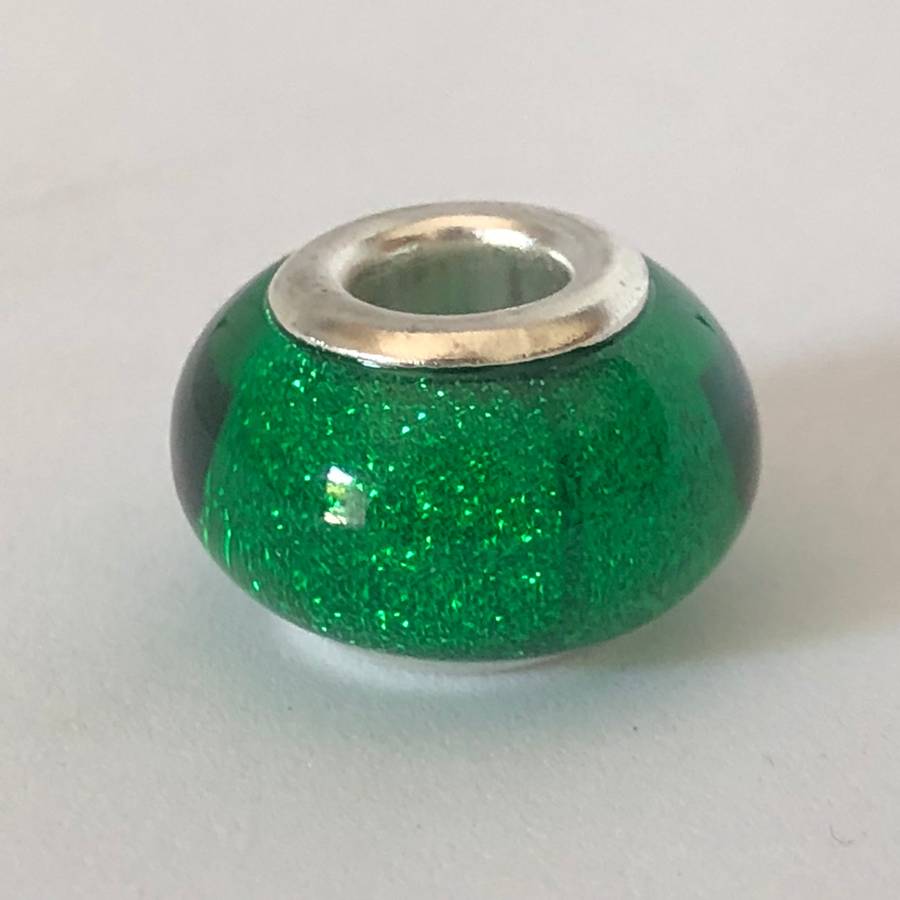 Bead Fitting Pandora Murano-Type Clear Green Glitter