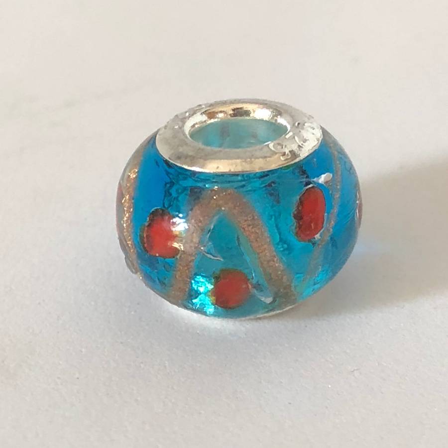 Bead Fitting Pandora Murano-Type Blue, Bronze & Red
