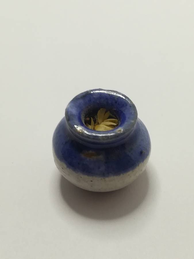 Miniature Rustic Brown, Blue & White Clay Pot (for Printer's Tray/Dollhouse)