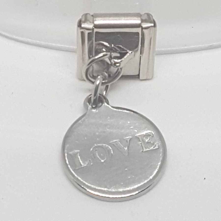 Italian Charm Dangle Love 'Silver' Disk (Fits Nomination Bracelet)