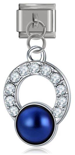 Italian Charm Diamante Sphere and Navy Blue Pearl 'Silver' Dangle (Fits Nomination Bracelet)