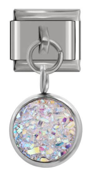 Italian Charm Diamante 'Opal' Scales Encased in 'Silver' Dangle (Fits Nomination Bracelet)