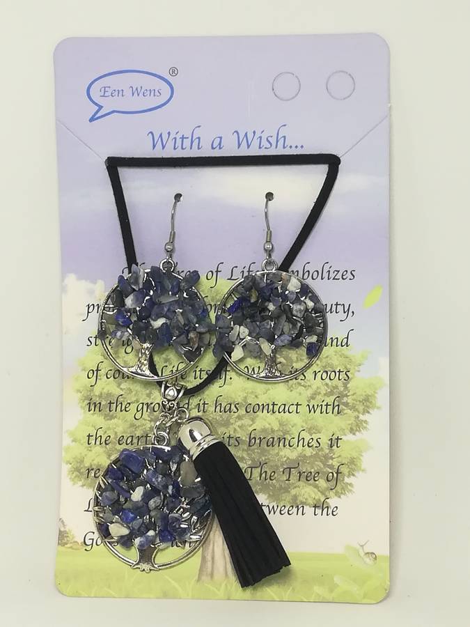 Necklace and Earring Set Tree of Life (Lapiz Lazulli)