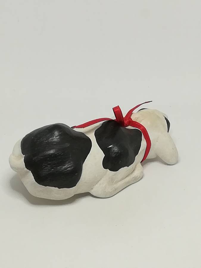 Small Ceramic Black & White Cow with Red Ribbon Around The Neck