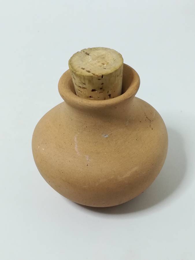 Small Clay Bottle & Cork with Leaf Design