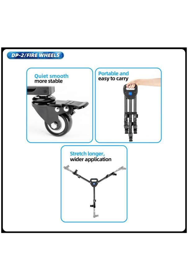 Fotopro Heavy Duty Adjustable Tripod Dolly Base Stand -Fire Wheels DP-2