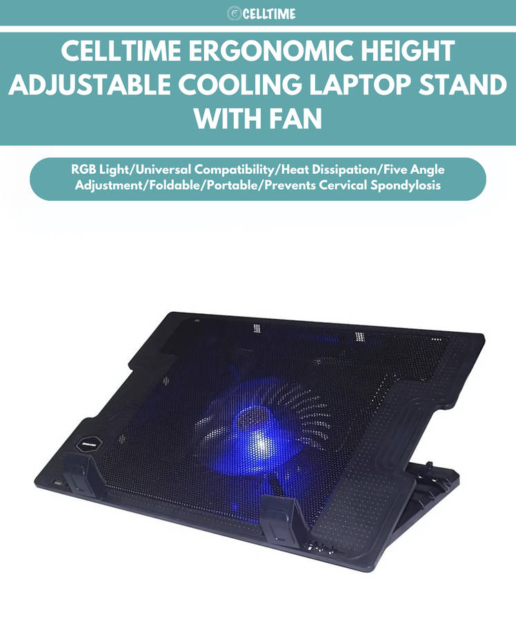 CellTime Ergonomic Height Angle Adjustable Laptop Stand with Cooling Fan