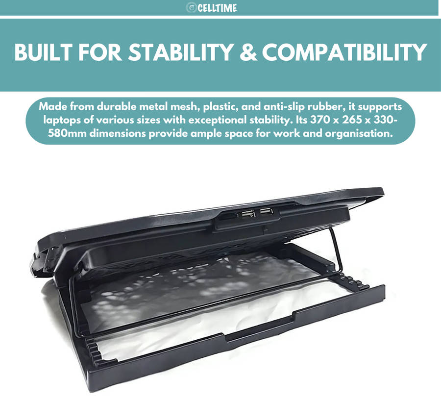 CellTime Ergonomic Height Angle Adjustable Laptop Stand with Cooling Fan