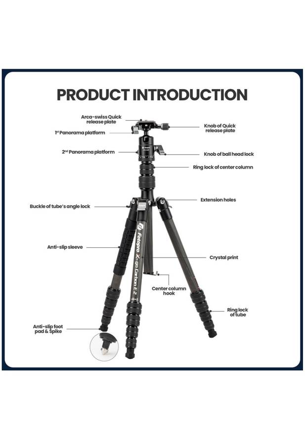 Fotopro Professional Lightweight Camera Tripod Stand - X-GO CARBON E+42QP