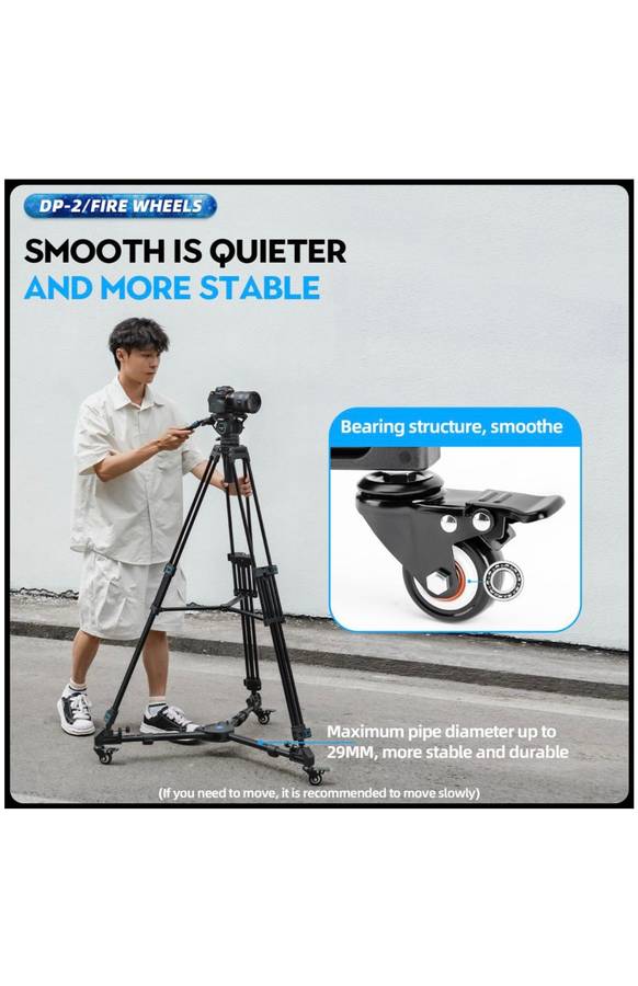 Fotopro Heavy Duty Adjustable Tripod Dolly Base Stand -Fire Wheels DP-2