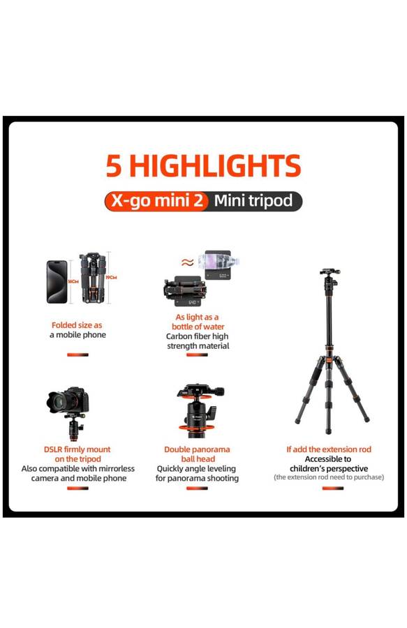 Fotopro Portable Lightweight Mini Tripod Stand - X-Go Mini 2+42QP