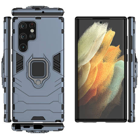 Shockproof Black Panther Magnetic Ring Stand Cover for Galaxy S22 Ultra