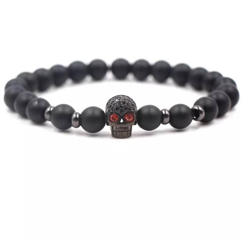 Argent Craft Black Matte Agate Bracelet With Skull Red Eyes (black)