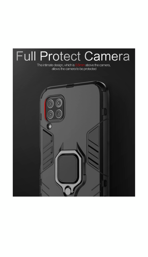 Huawei P40 Lite Shockproof Black Panther Magnetic Ring Stand Cover - Blue
