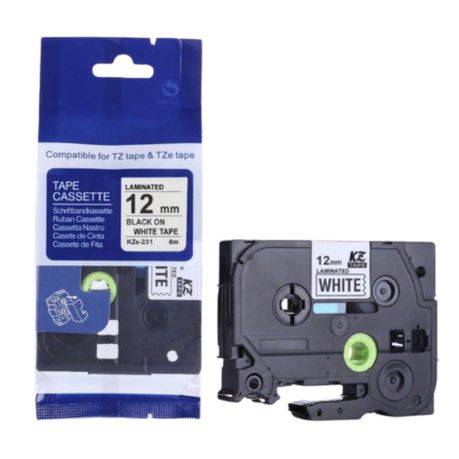 TZ-231 Label Tape Cartridge 12mm-Laminated Black On White-Pack Of 4