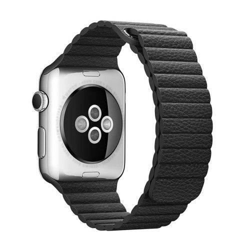 For Apple Watch 38mm Loop Magnetic Closure Clasp PU Leather Watchband(Black)