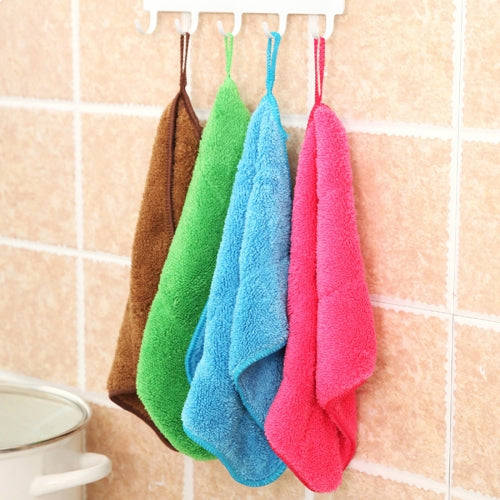 5 PCS Bamboo Fiber Washing Dish Towel Kitchen Cleaning Cloth Double-Sided Scouring Cloth Water Ab...