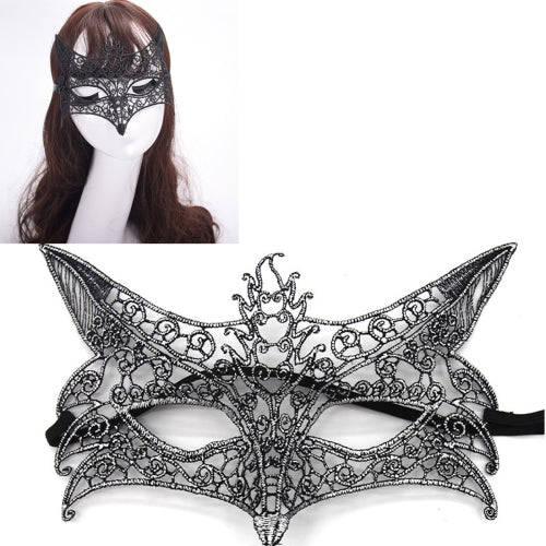 Halloween Masquerade Party Dance Sexy Lady Bronzing Lace  Fox Mask (Silver)-HC5948S
