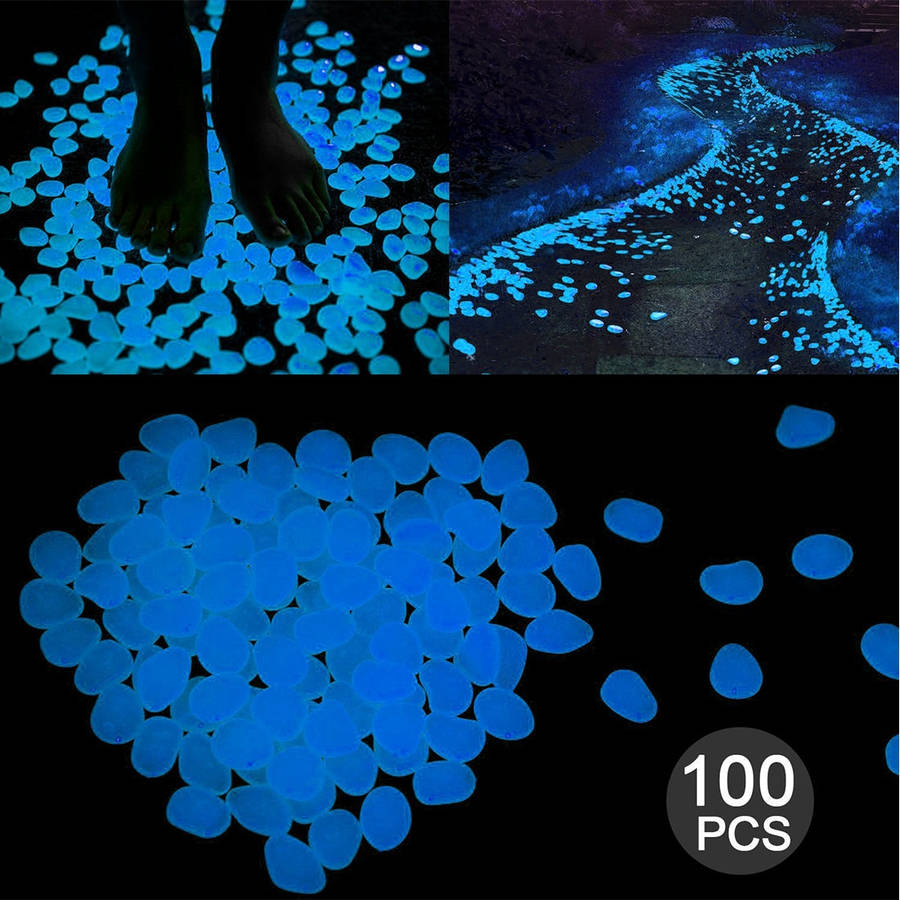 100 PCS Glow in The Dark Garden Pebbles for Walkways & Decoration and Plants Luminous Stones(Blue)