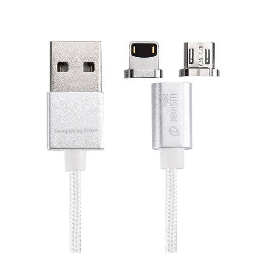 WSKEN 1m 2.4A X-cable mini 1 Metal Magnetic Cable Woven Style 8 Pin & Micro USB to USB 2.0 Data S...