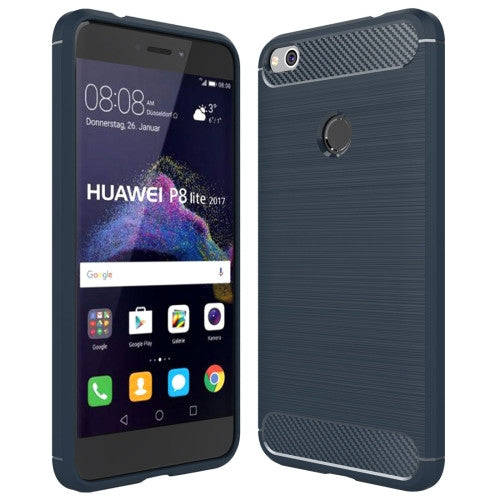 Huawei P8 Lite (2017) Brushed Carbon Fiber Texture Shockproof TPU Protective Case(Dark Blue)